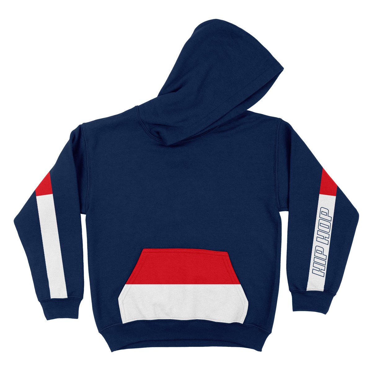 Hip Hop Navy and Red Fleece Long Sleeve Hoodie