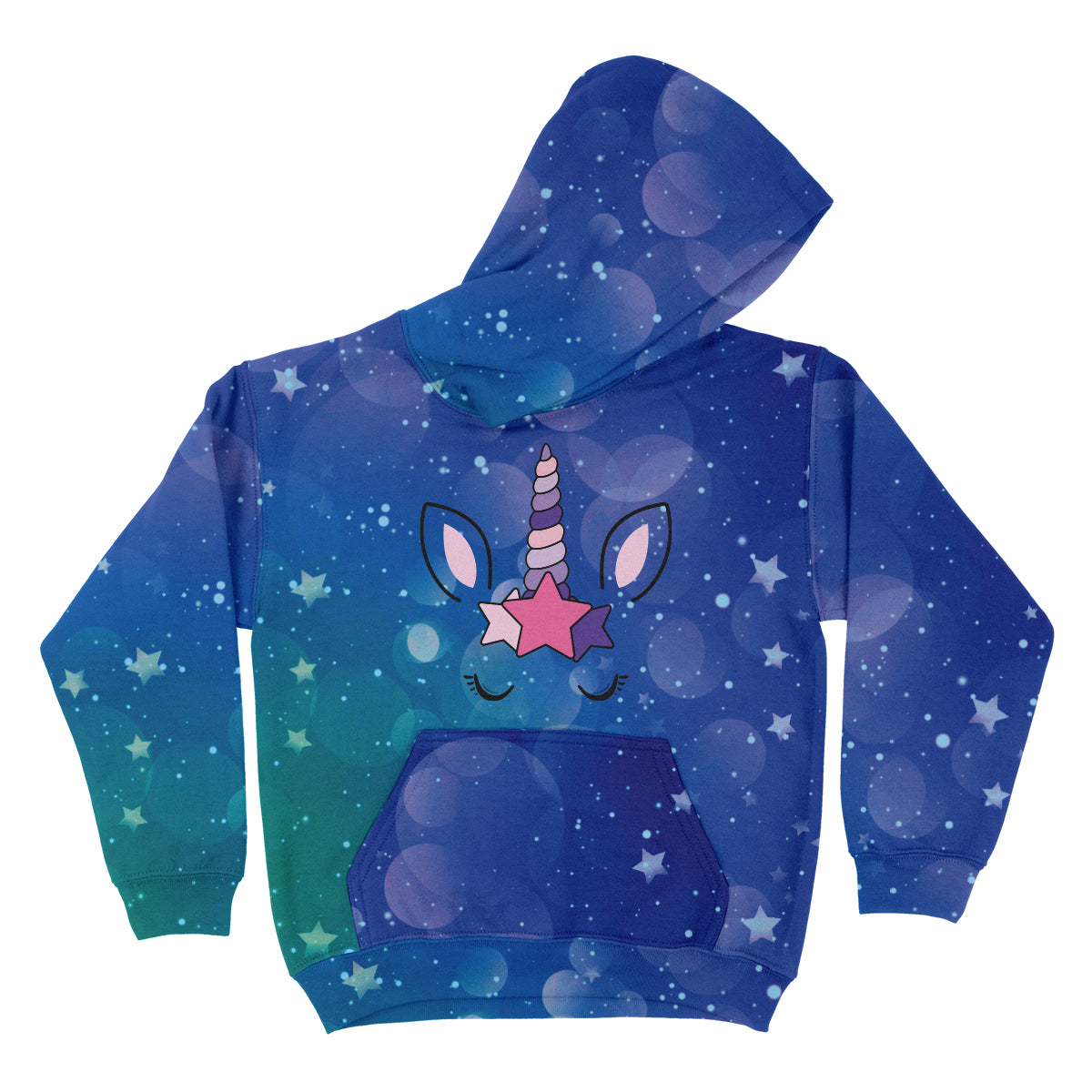 Unicorn and Space Blue Fleece Long Sleeve Hoodie