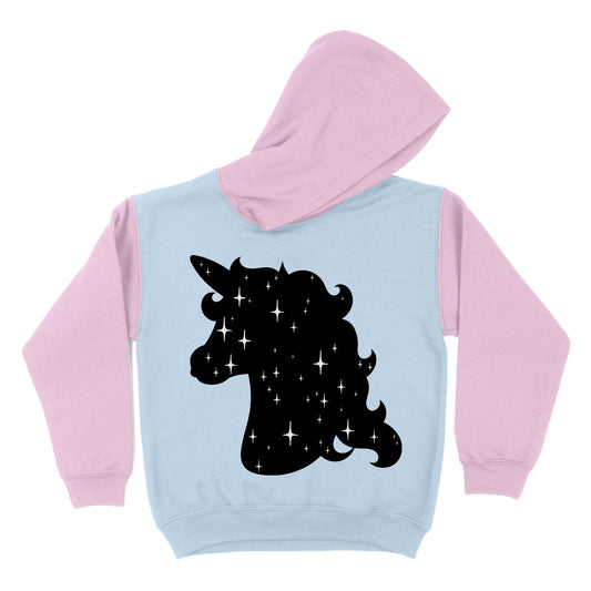 Unicorn Light Blue and Pink Fleece Long Sleeve Hoodie