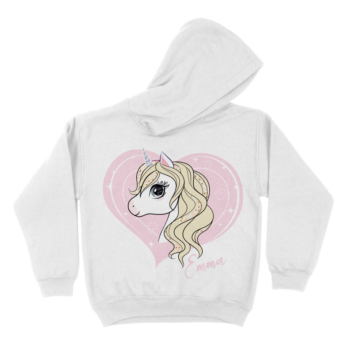 Unicorn Personalized Name White Fleece Long Sleeve Hoodie
