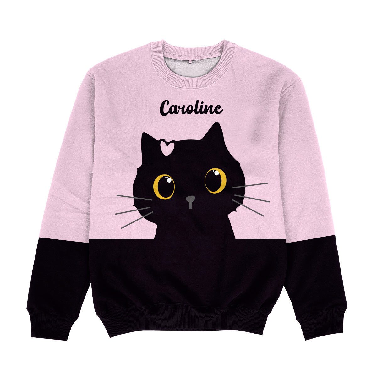 Cat Personalized Name Black and Pink Crewneck Sweatshirt