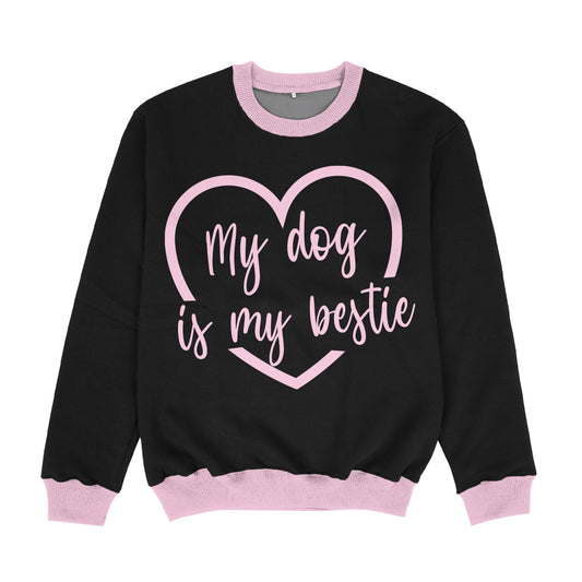 Mi Dog Is My Bestie Black Crewneck Sweatshirt