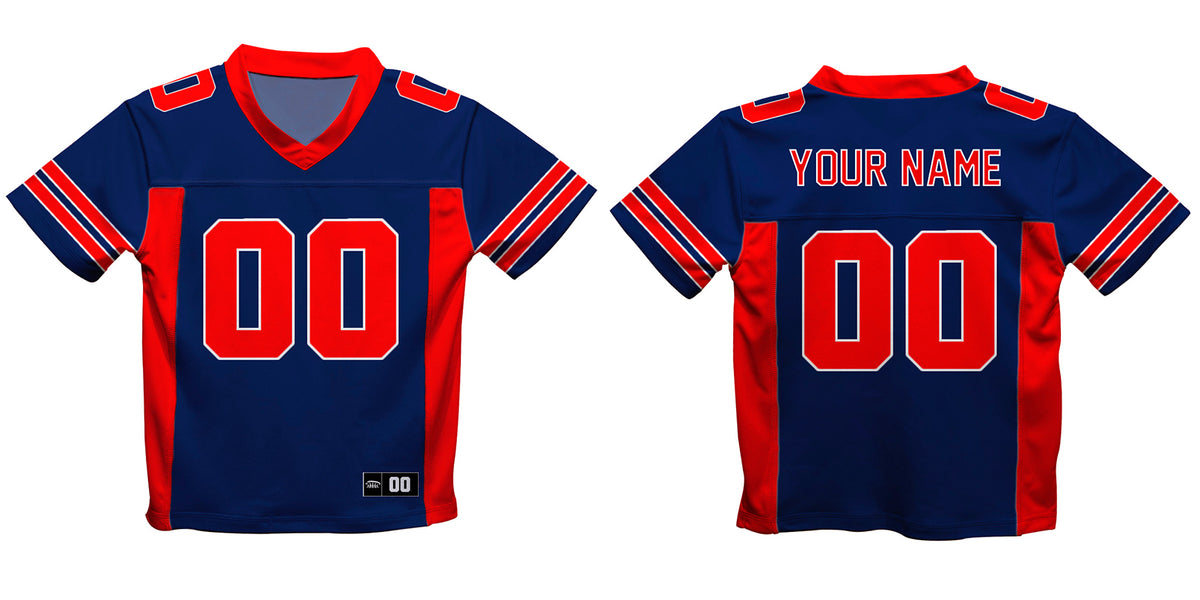 Personalized Name and Number Blue and Red Fashion Football T-Shirt - Wimziy&Co.