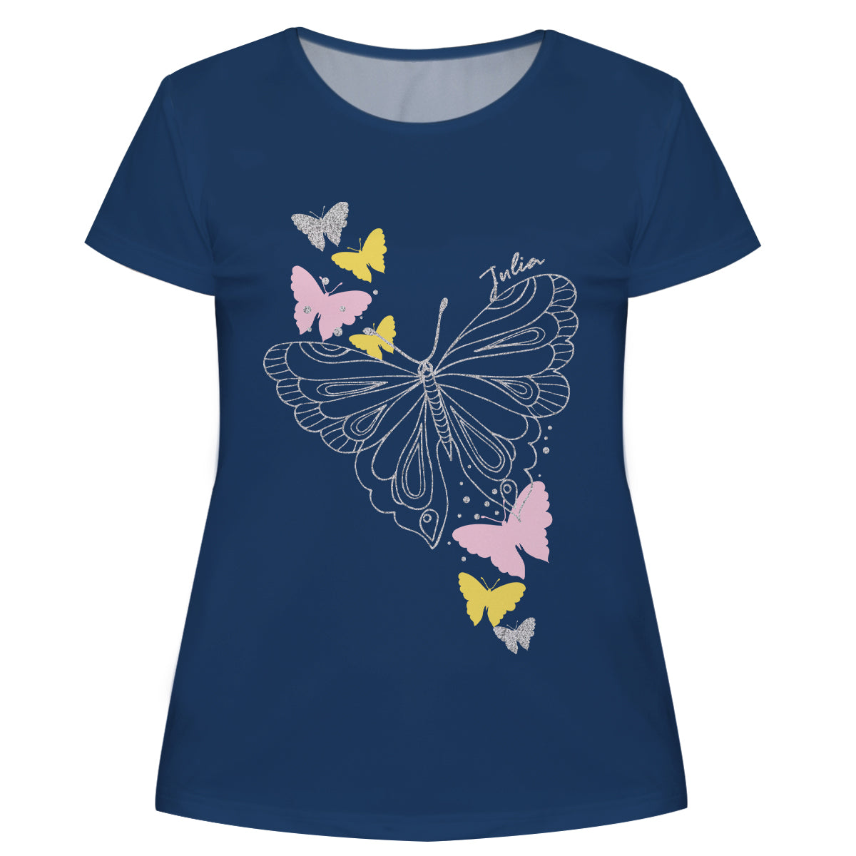 Butterfly Navy and White Short Sleeve Tee Shirt