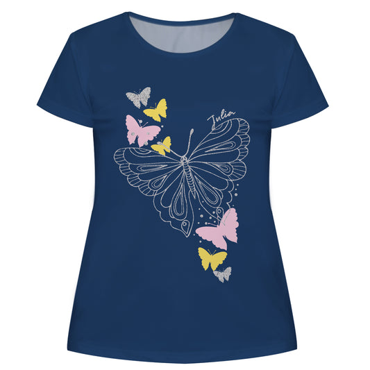 Butterfly Navy and White Short Sleeve Tee Shirt