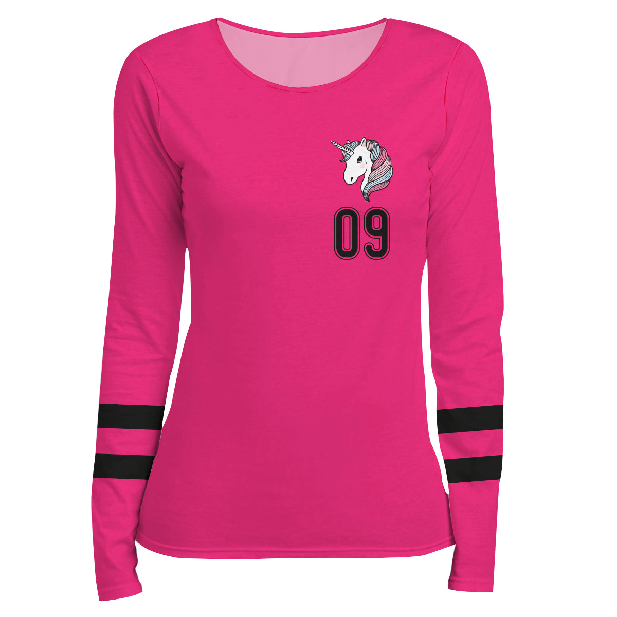 Unicorn Personalized Number Hot Pink and Black Long Sleeve Tee Shirt