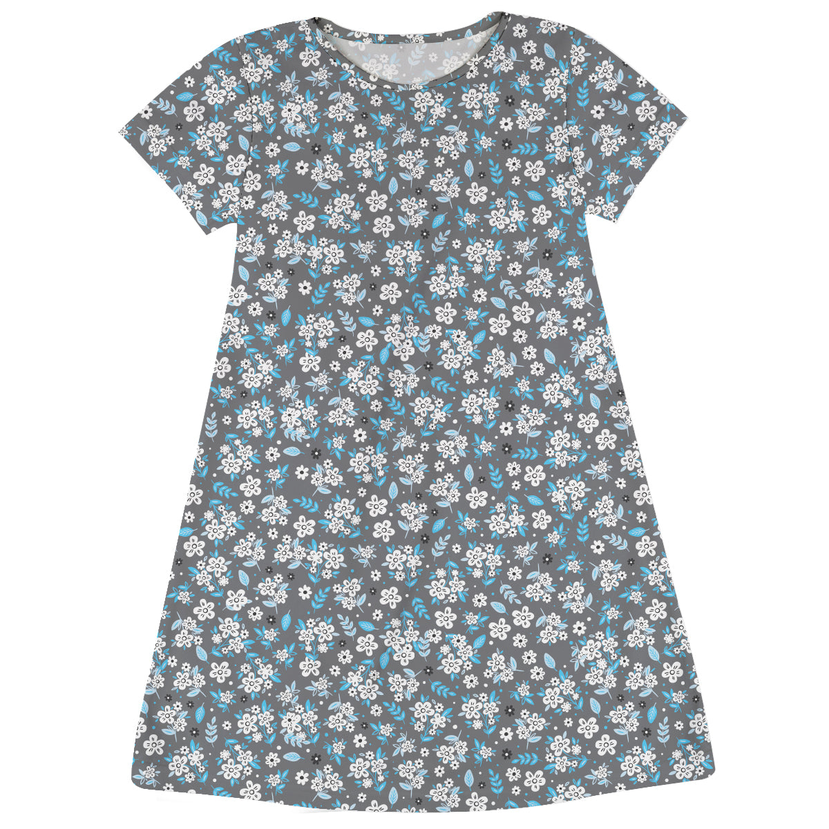 Flowers Print Gray Short Sleeve A Line Dress
