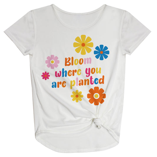 Bloom Where You Are Planted White Short Sleeve Knot Top