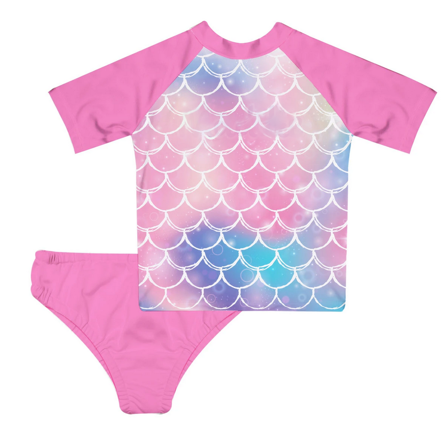 Memaid Name Pink 2pc Short Sleeve Rash Guard - Wimziy&Co.