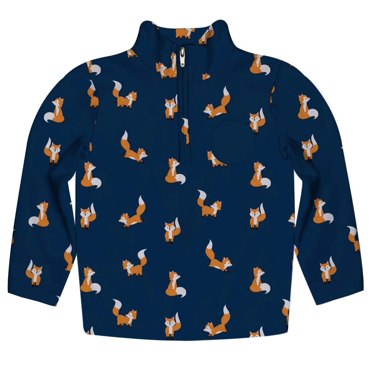 Girls navy foxes long sleeve quarter zip sweatshirt with monogram - Wimziy&Co.