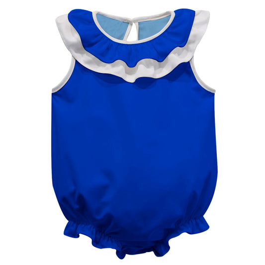 Royal and White Sleeveless Ruffle Onesie Bodysuit