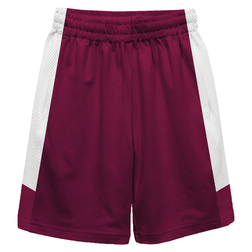 White Stripes Boys Solid Maroon Athletic Mesh Short
