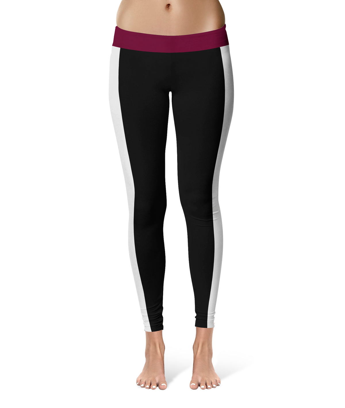 White Stripes Women Black Yoga Leggings 2 Waist Tights"