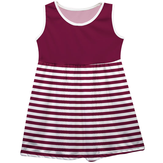 Maroon and White Sleeveless Tank Dress Stripes on Skirt