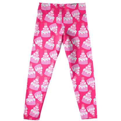 Birthday Cake Print Hot Pink Leggings - Wimziy&Co.