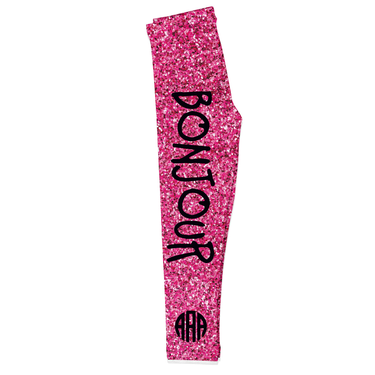 Bonjour Monogram Pink Glitter Leggings