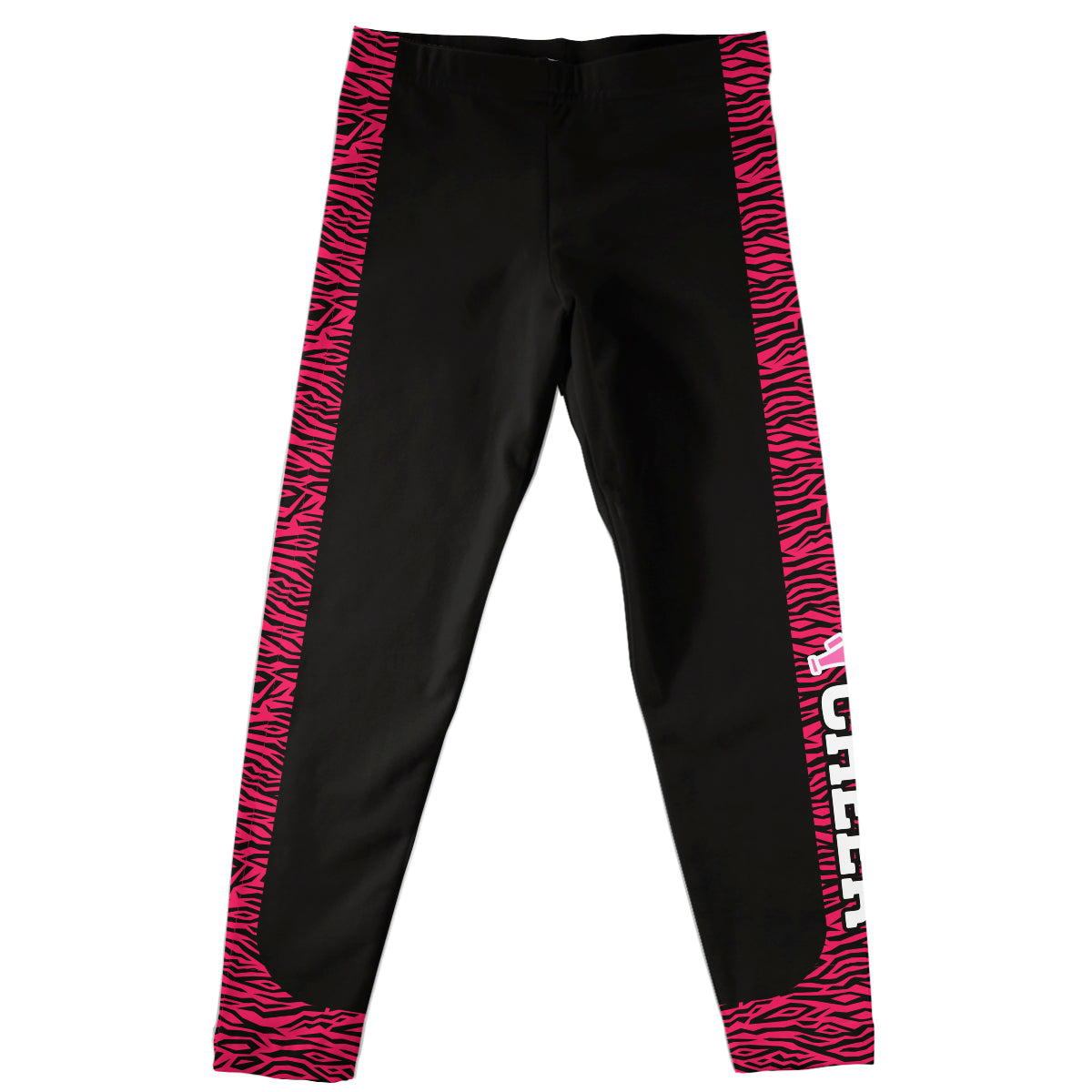 Cheer Megaphone Pink Stripe Black Leggings