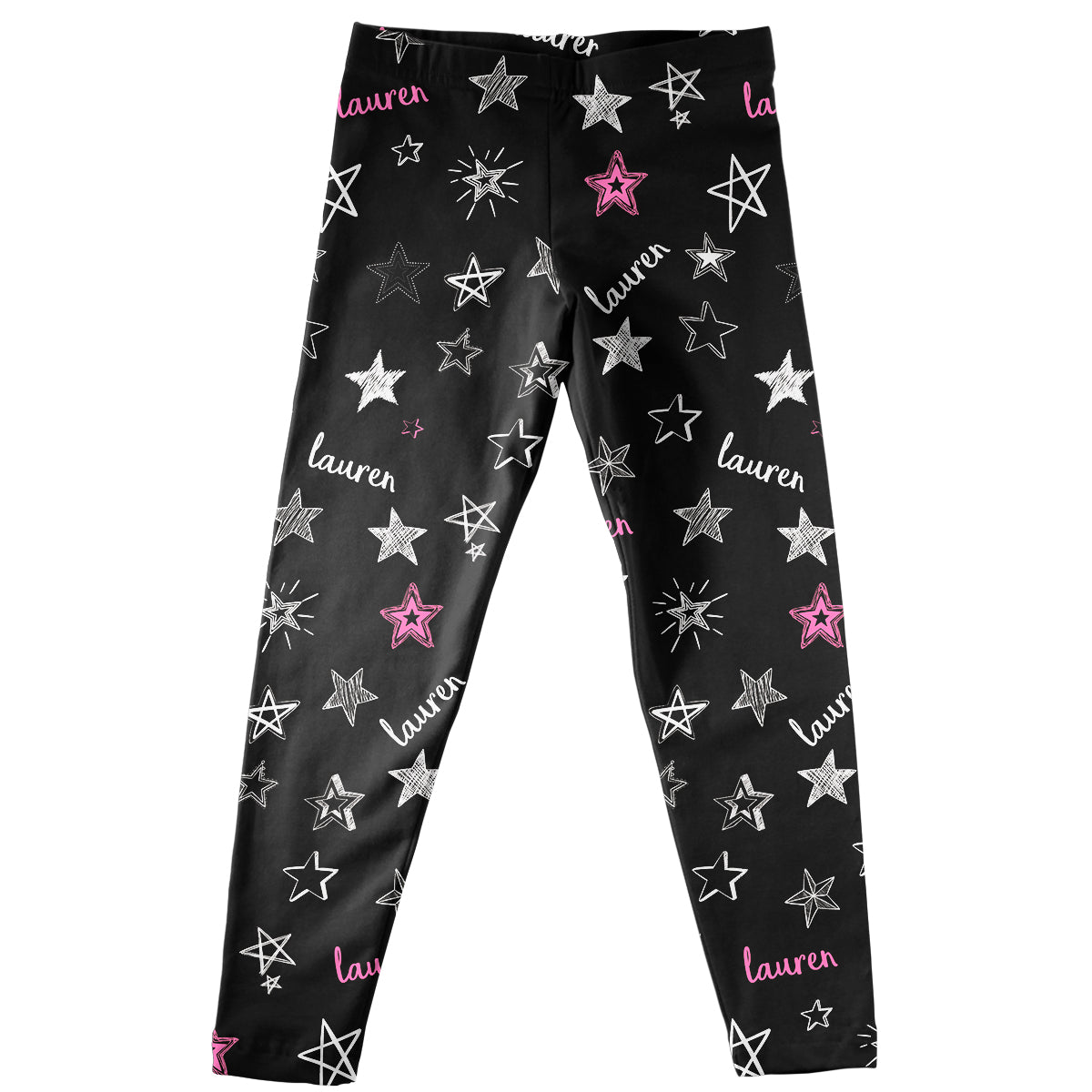 Stars and Personalized Name Print Black Leggings