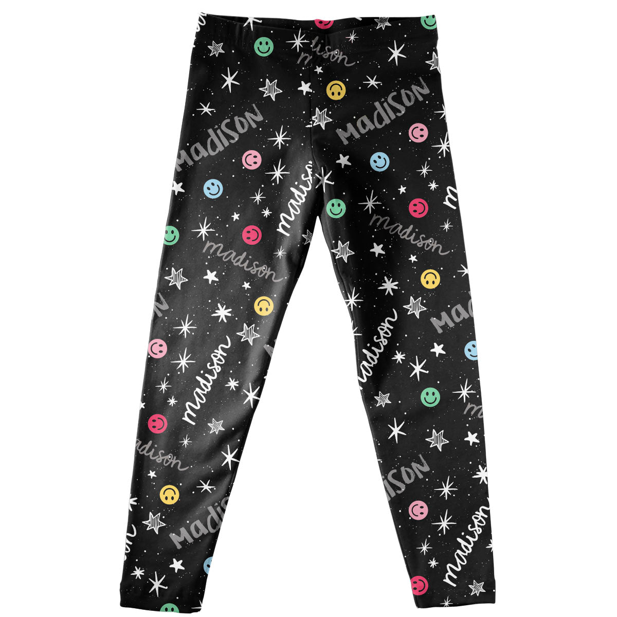 Emojis and Personalized Name Print Black Leggings
