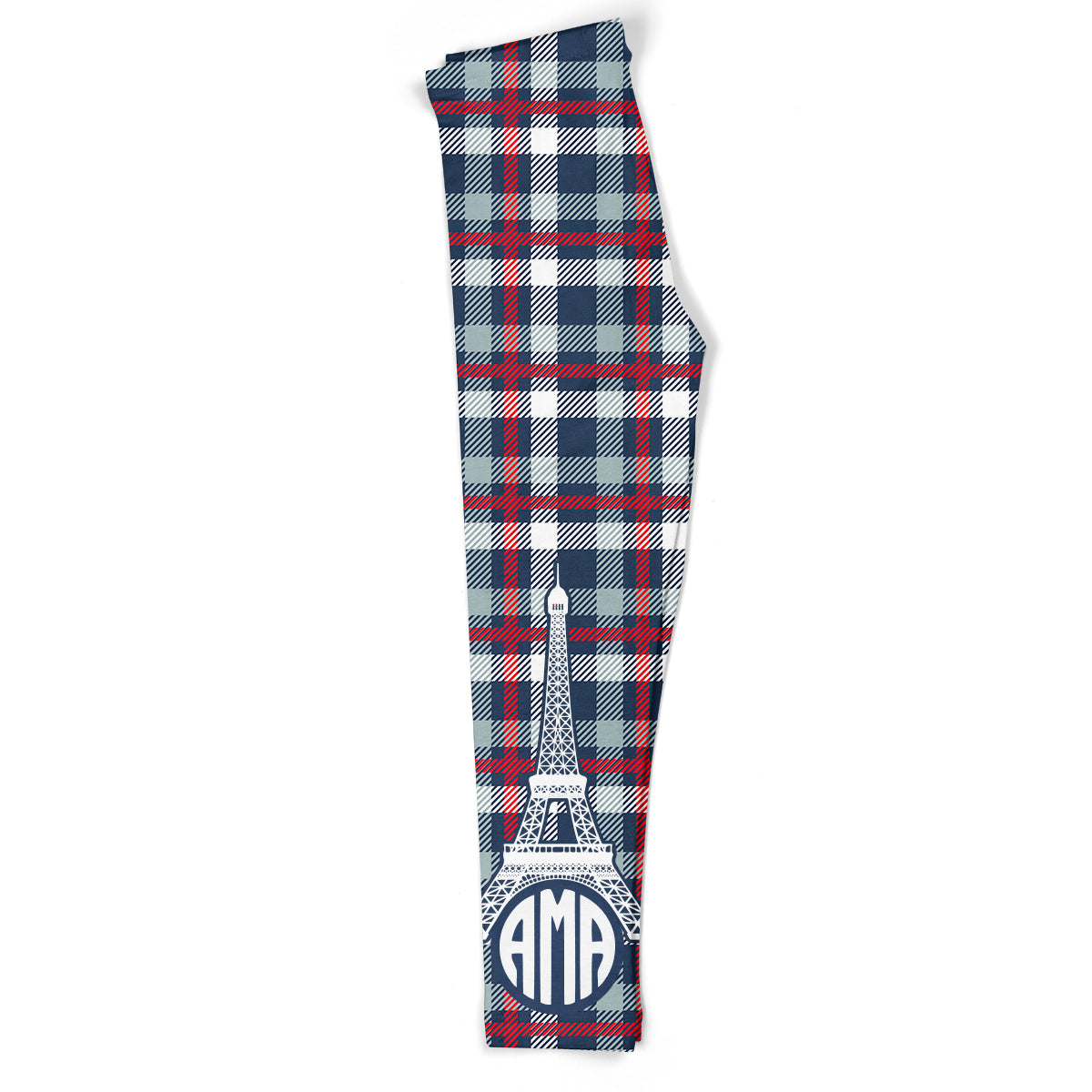 Eiffel Tower Monogram Red and Navy Plaid Leggings