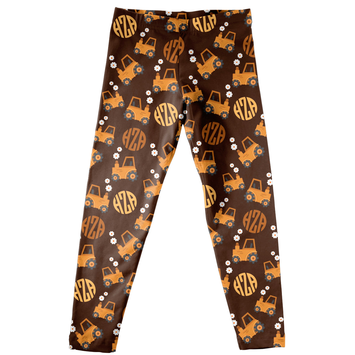 Farm Tractor and Personalized Monogram Print Brown Leggings