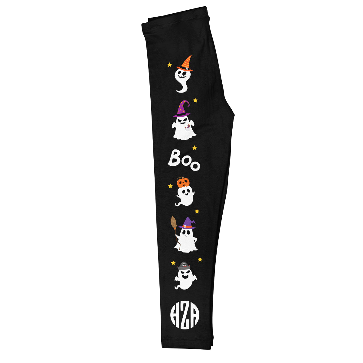 Ghost Boo Stripe Personalized Monogram Black Leggings