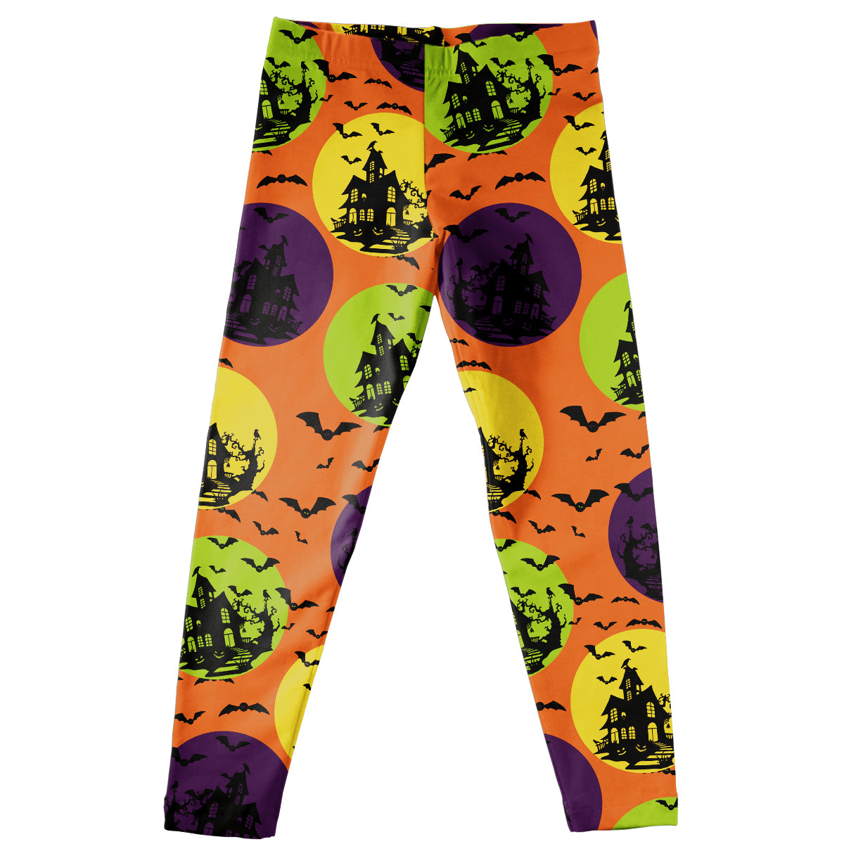 Haunted Houses Print Yellow Purple and Orange Leggings