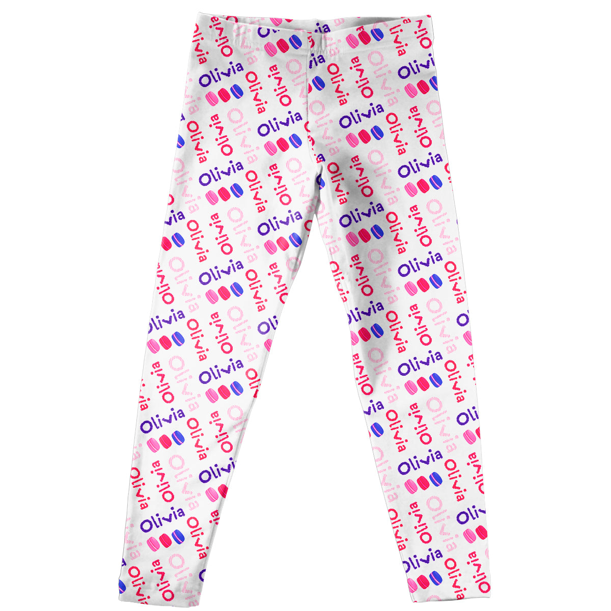 Macarons and Name Print White Leggings