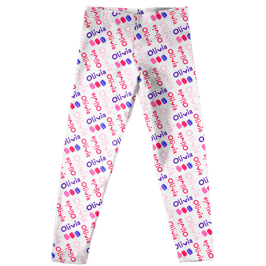 Macarons and Name Print White Leggings