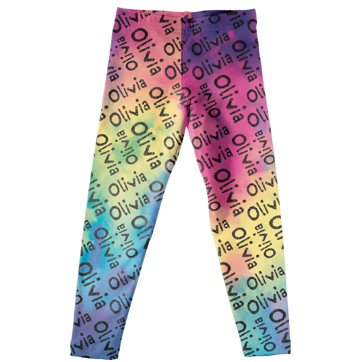 Name Print Pink and Blue Watercolor Leggings