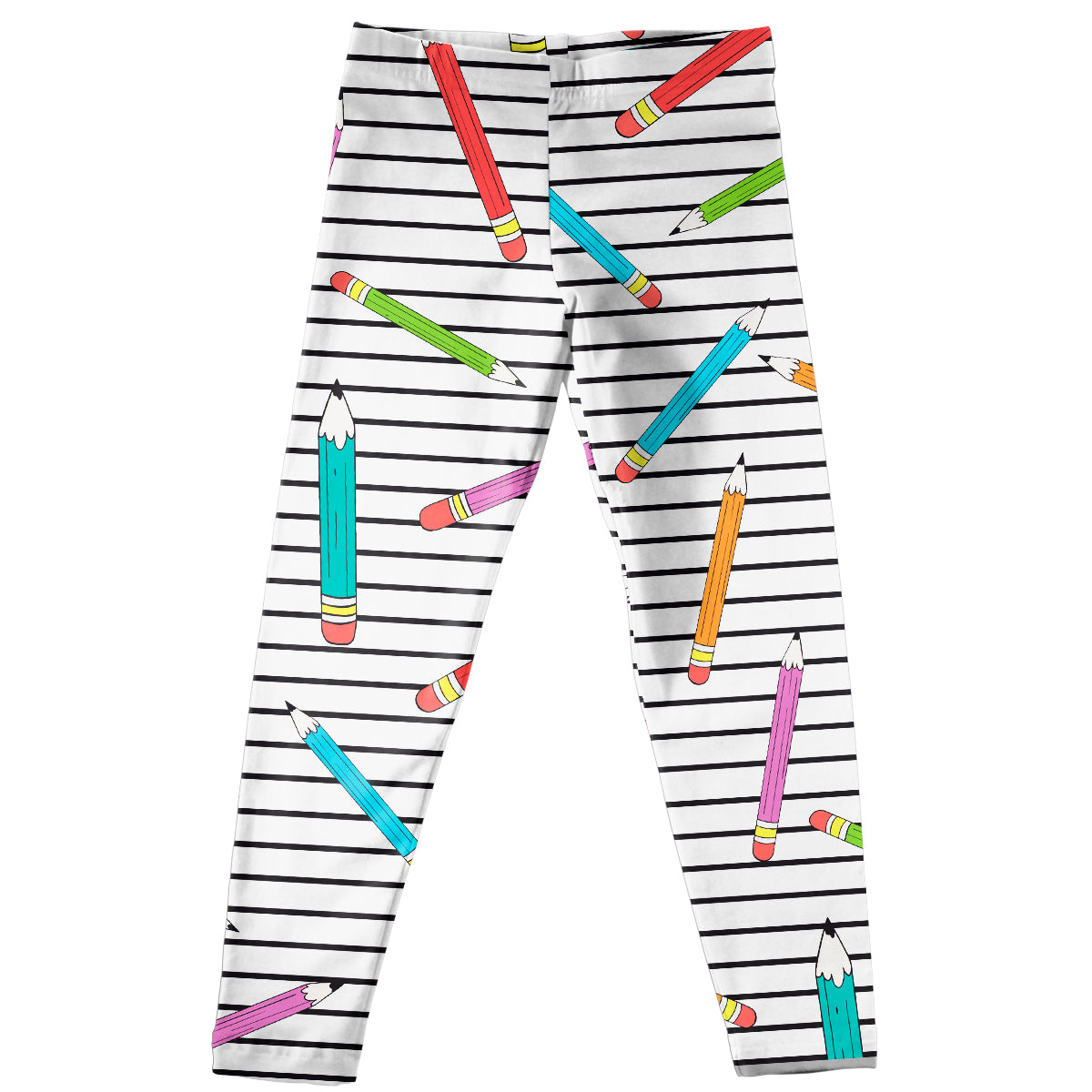Pencils Print White And Black Stripes Leggings