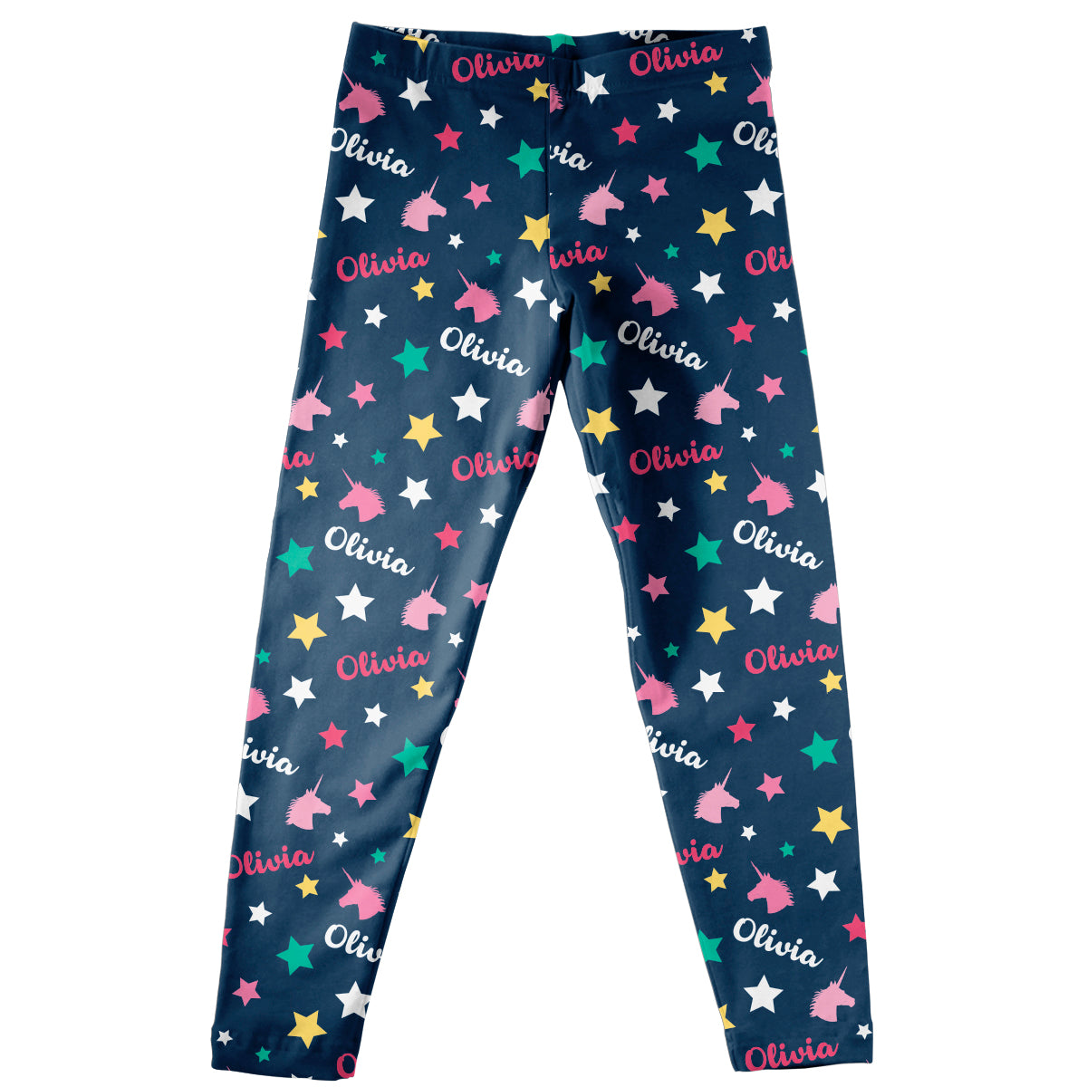 Personalized Name and Unicorn Navy Leggings
