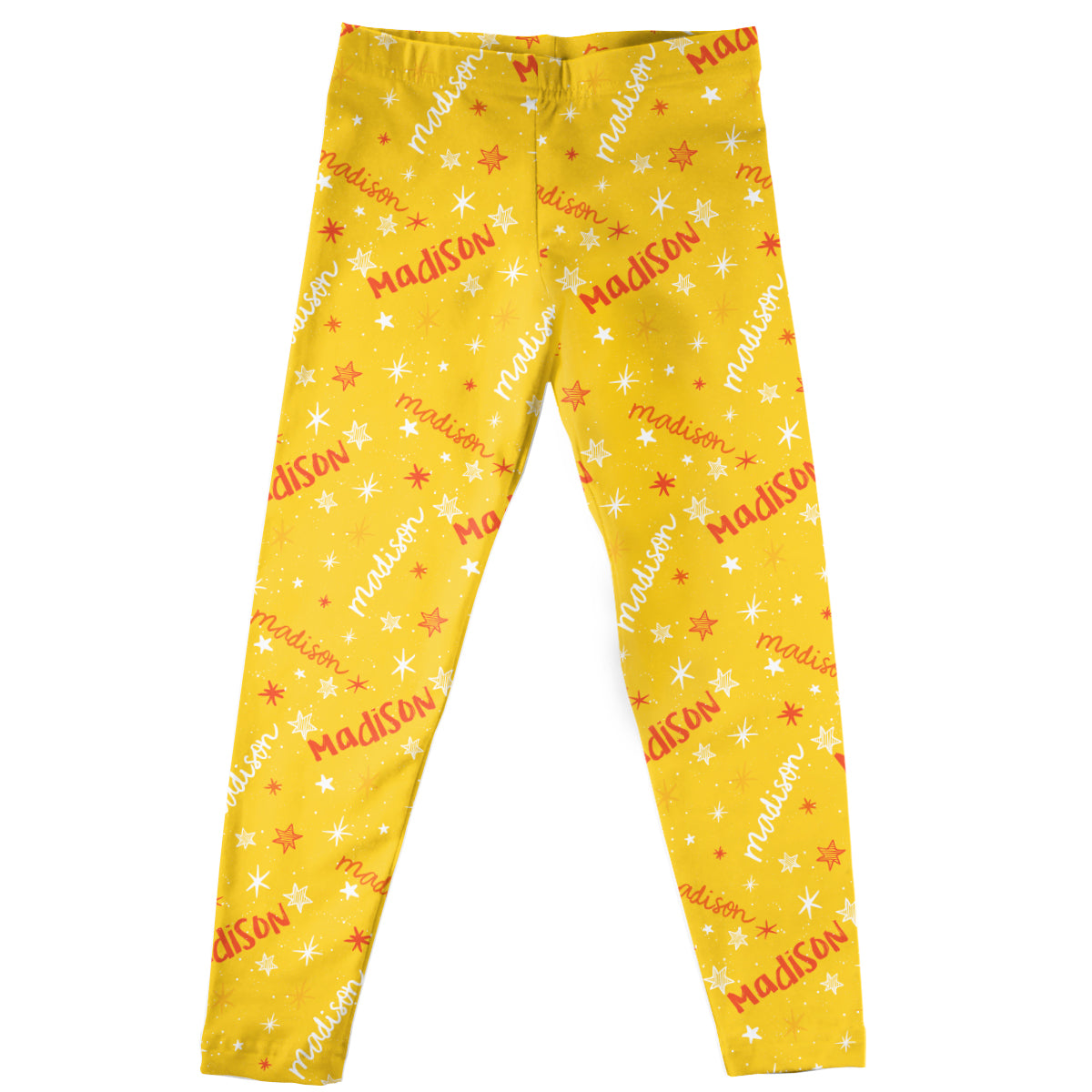 Stars Personalized Name Print Yellow Leggings