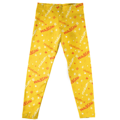 Stars Personalized Name Print Yellow Leggings