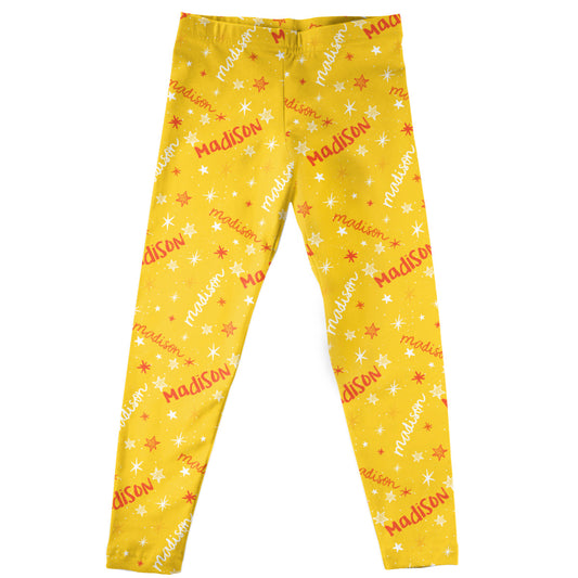Stars Personalized Name Print Yellow Leggings