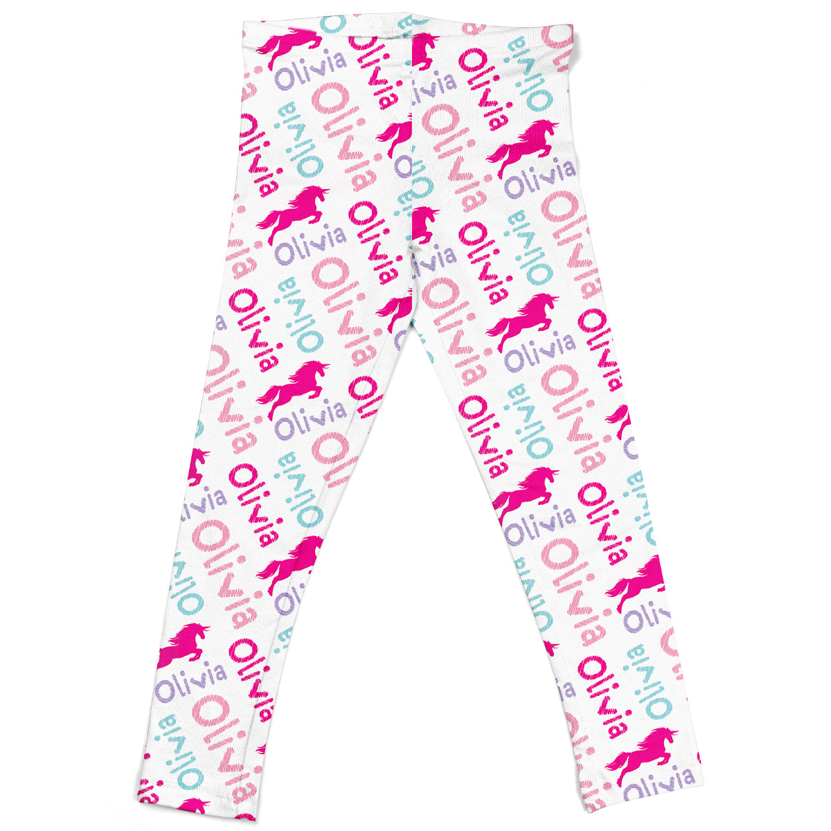 Unicorn and Name Print White Leggings