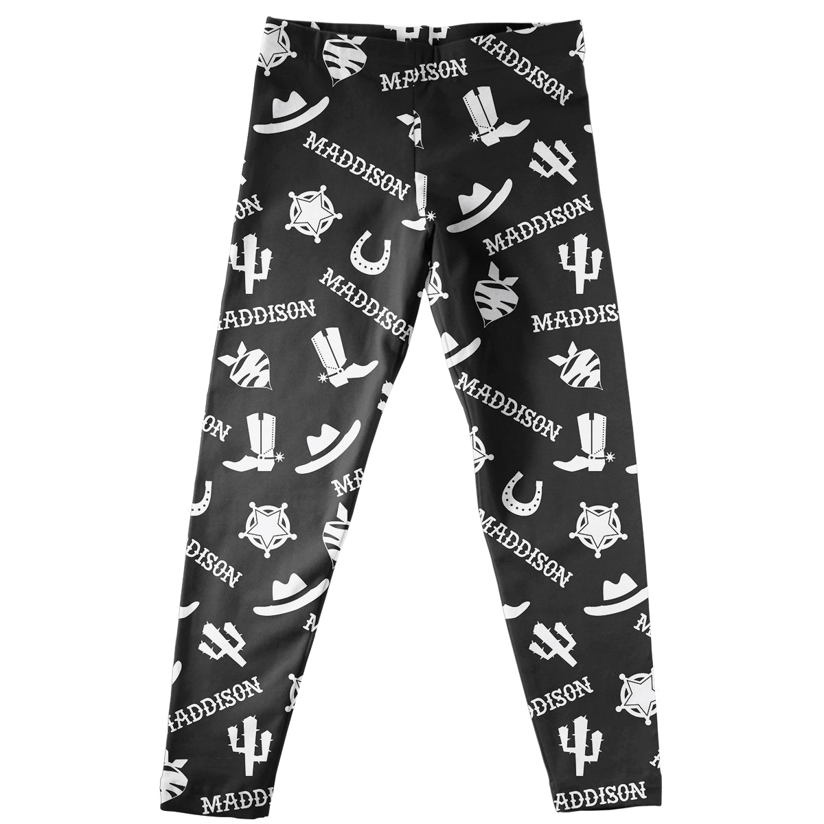 Western Elements and Personalized Name Black Leggings - Wimziy&Co.