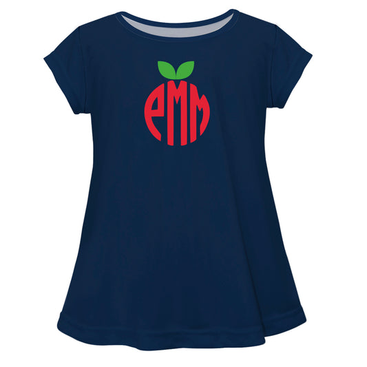Apple Monogram Navy Short Sleeve Laurie Top