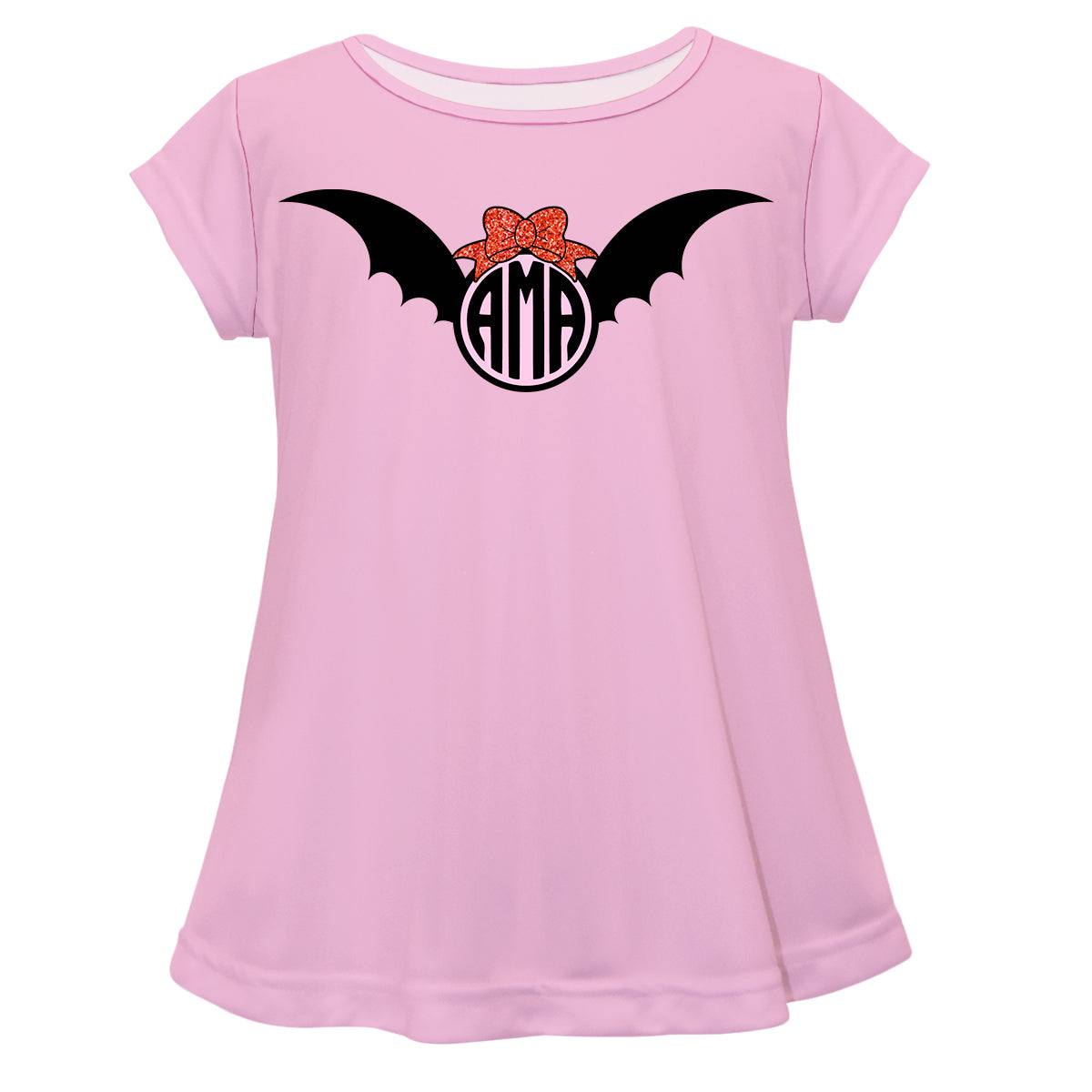 Bat Personalized Monogram Light Pink Short Sleeve Laurie Top