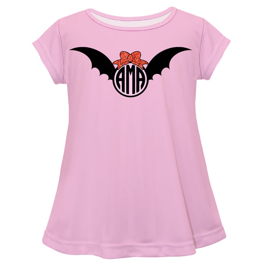 Bat Personalized Monogram Light Pink Short Sleeve Laurie Top