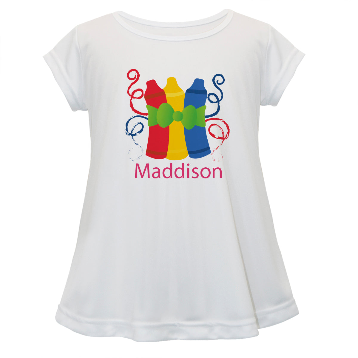 Crayons Personalized Name White Short Sleeve Laurie Top