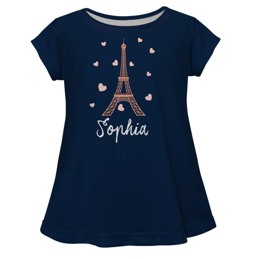 Eiffel Tower Name Navy Short Sleeve Laurie Top