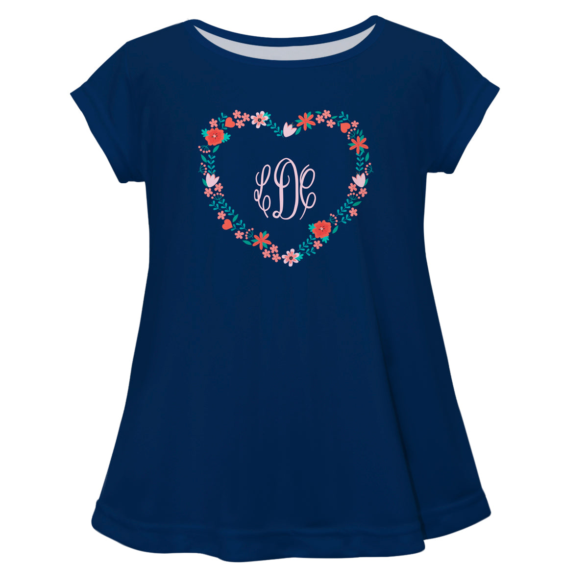 Heart Flowers Monogram Navy Short Sleeve Laurie Top