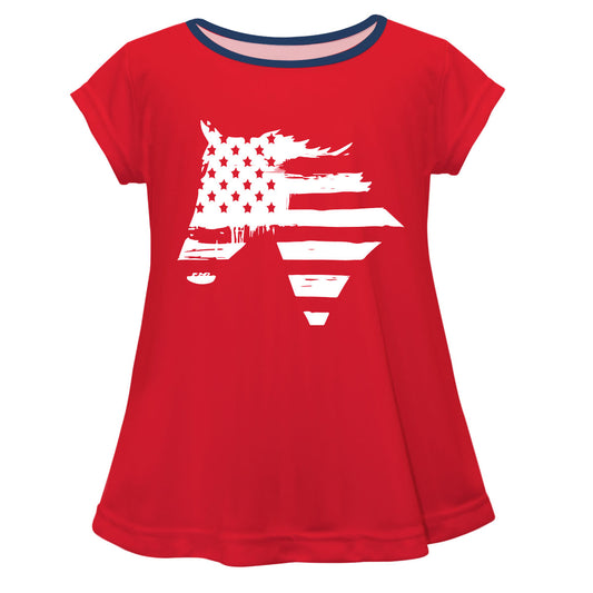 Horse USA Flag Red Short Sleeve Laurie Top