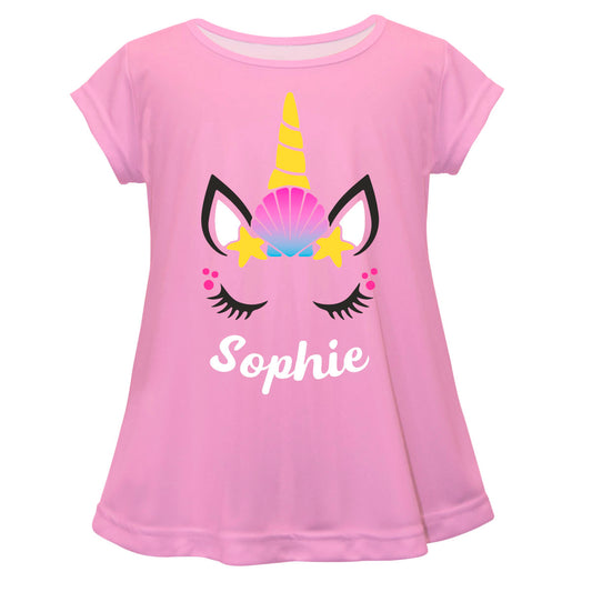 Mermaidcorn Personalized Name Pink Short Sleeve Laurie Top