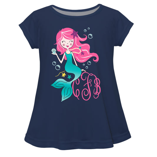 Mermaid Personalized Monogram Navy Short Sleeve Laurie Top