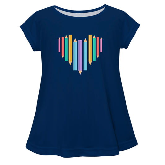 Pencils Heart Navy Short Sleeve Laurie Top