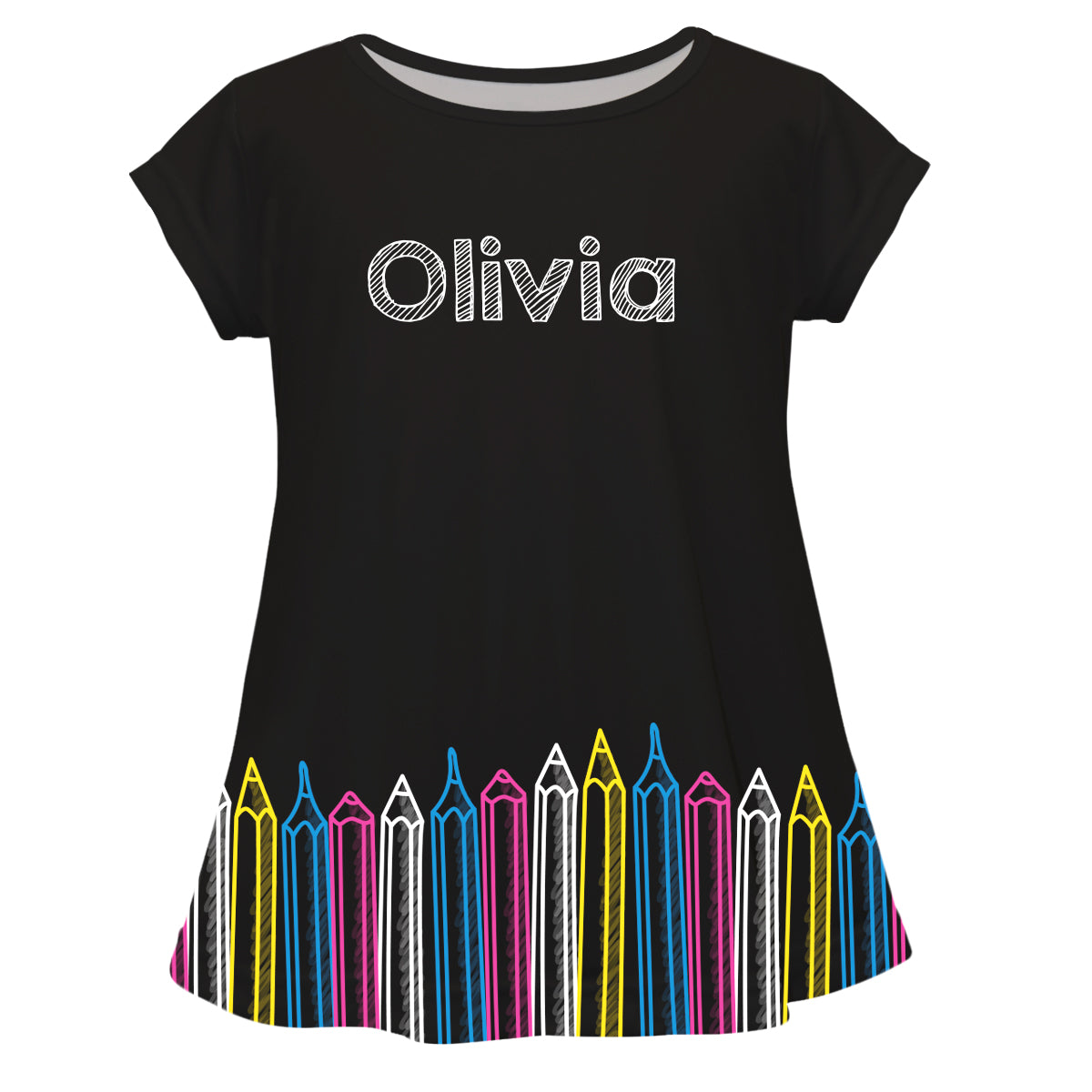 Pencils Name Black Short Sleeve Laurie Top