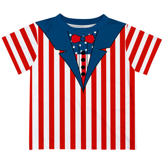 American Suit and Bow Blue and Red Stripes Short Sleeve Tee Shirt