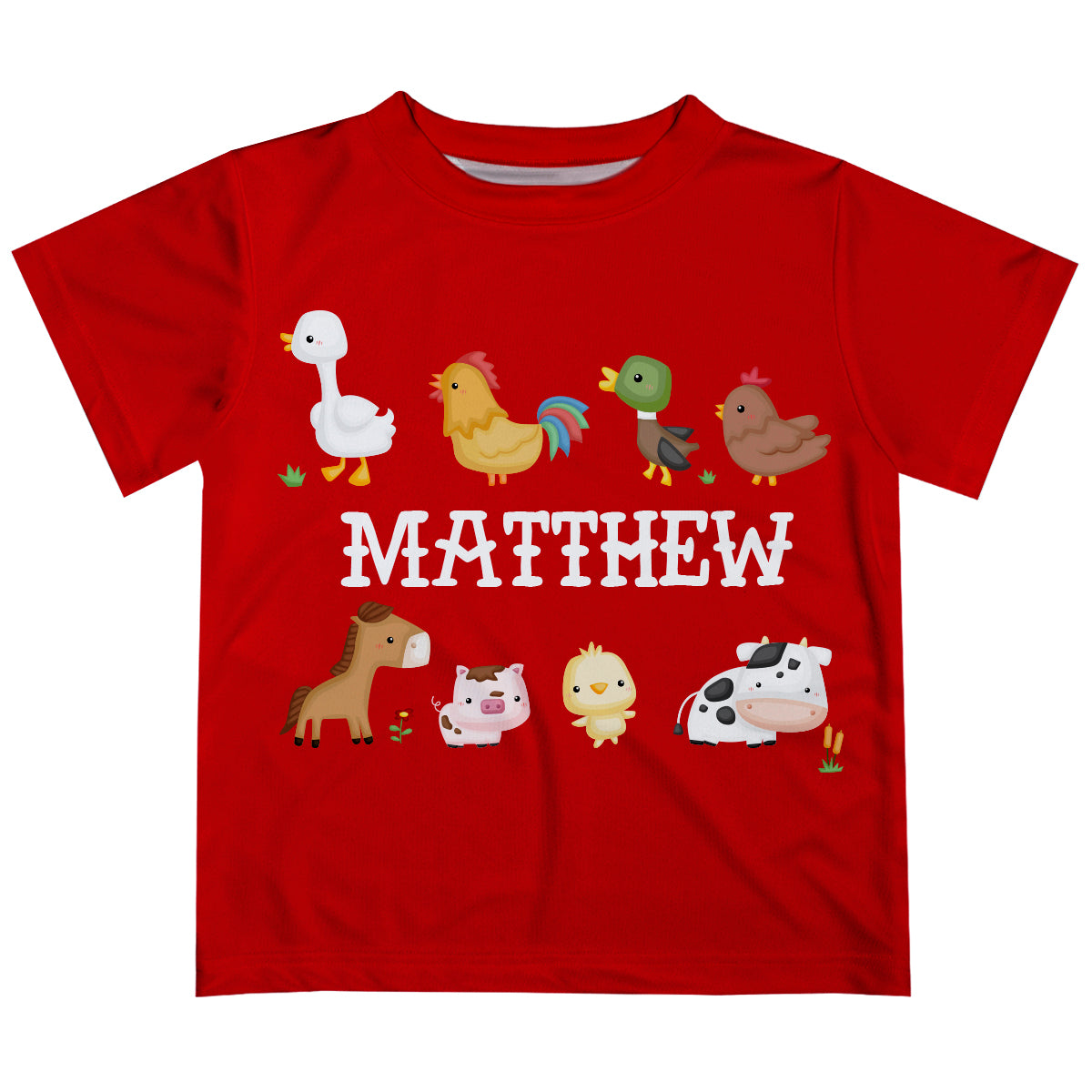 Farm Animals Name Red Short Sleeve Tee Shirt